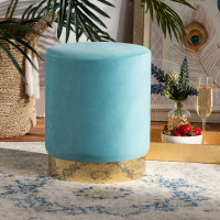 Baxton Studio FZD020219-Light Blue Velvet-Ottoman Baxton Studio Chaela Contemporary Glam and Luxe Sky Blue Velvet Fabric Upholstered and Gold Finished Metal Ottomand